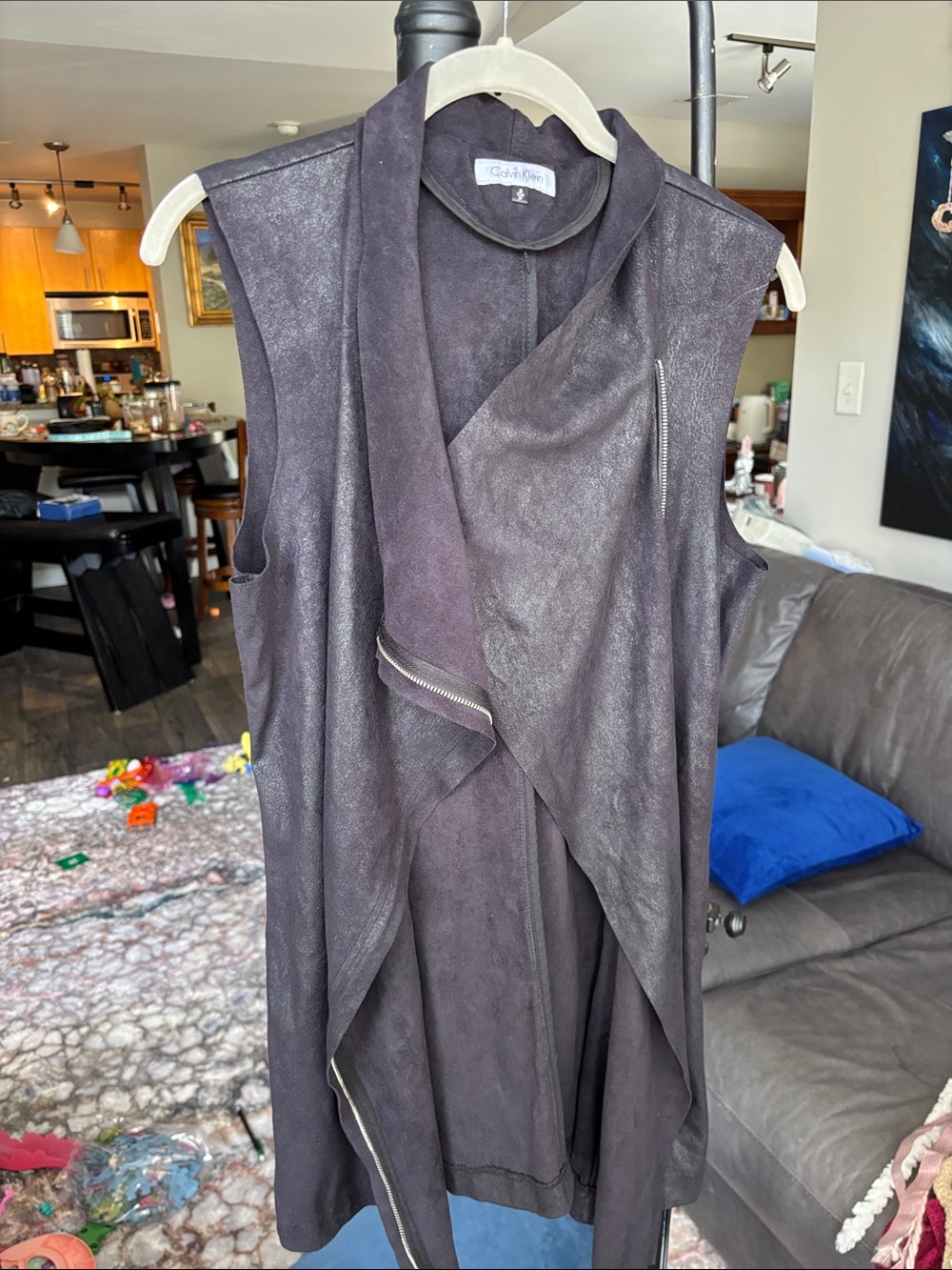 Calvin Klein Asymmetrical Draped Sleeveless Vest - Charcoal